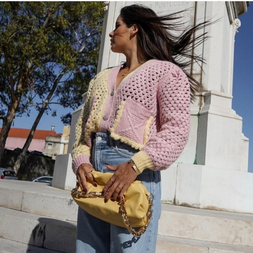 Zara* eyelet chunky knit oversized cardigan with jewel buttons - Picture 14 of 16